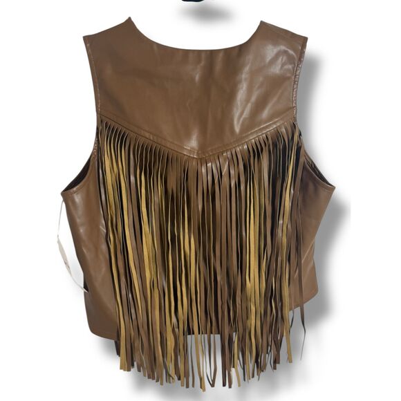 NWT Sadie & Sage Brown Faux Leather Fringe Vest | Western Boho Size Small - Picture 8 of 8